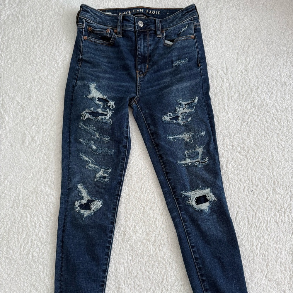 American Eagle Outfitters Dark Blue Distressed Skinny Jeans